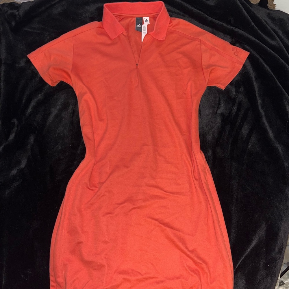 Pink / orange Adidas golf or tennis dress with zipper leg slit and collar